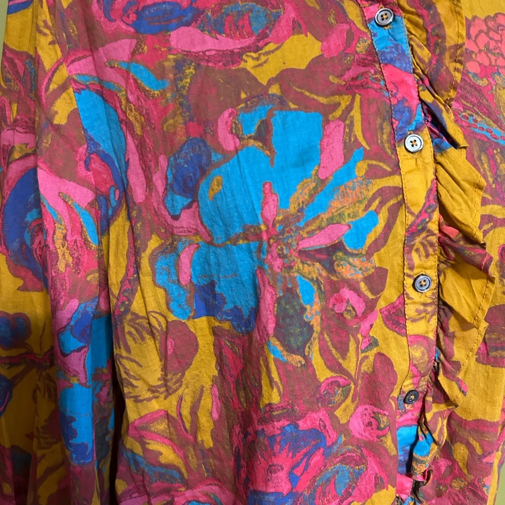 Sundance Multi Colored Button Down Ruffle Cotton … - image 3